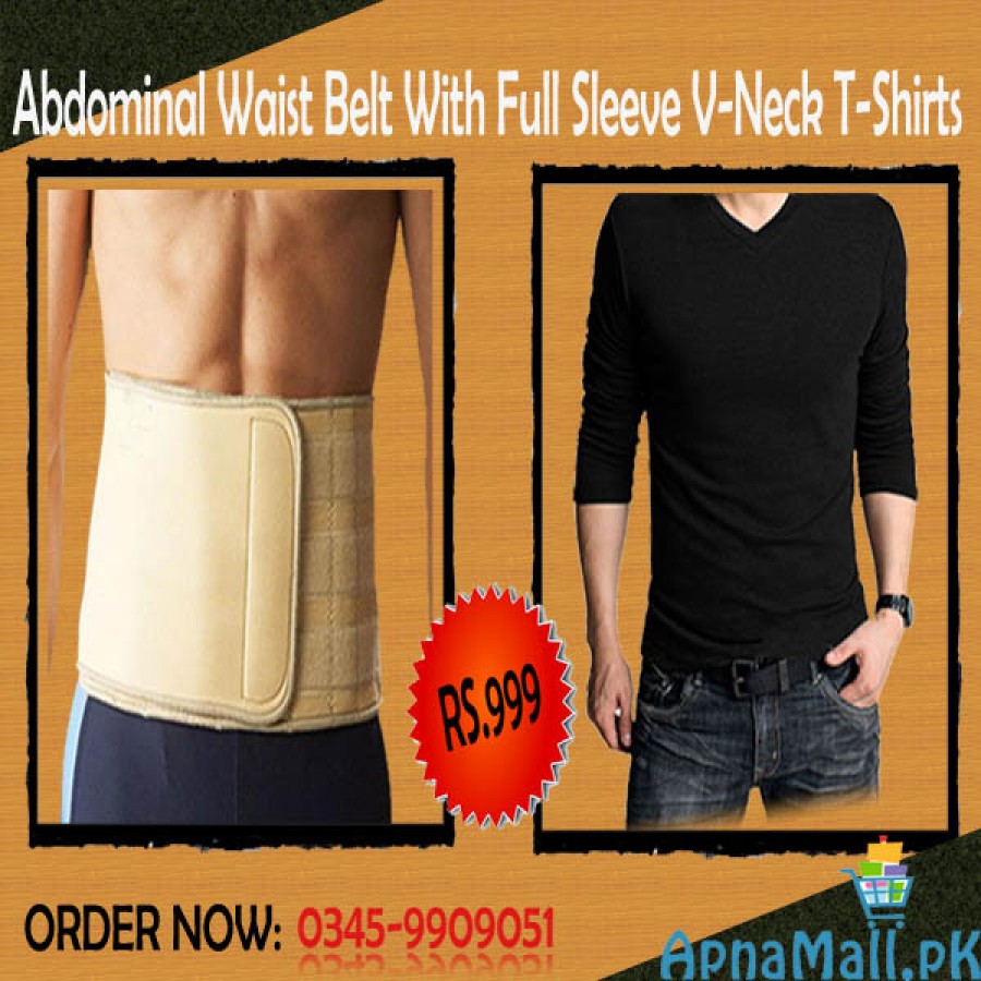  V-Neck Full Sleeves T Shirt with Abdominal Waist Belt